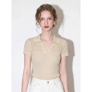 姜黄色polo领短袖2026女夏法式温柔风薄款修身显瘦日常通勤上衣 1050030065274.webp