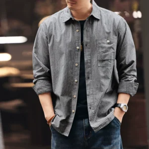 格蓝鹿美式复古亚麻条纹衬衫男2026春季薄款宽松休闲长袖衬衣外套 867457769209.webp
