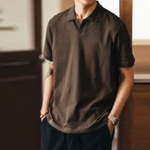 格蓝鹿美式复古简约通勤短袖polo衫男夏季潮牌宽松肌理感上衣男装 1026230422952.webp