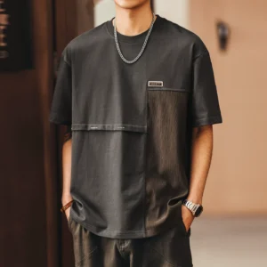 格蓝鹿美式纯棉不规则拼接短袖t恤男2026夏季潮牌宽松圆领上衣男 1027625014388.webp