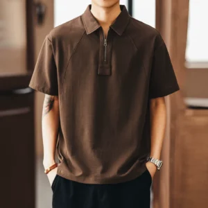 格蓝鹿美式线条感半拉链短袖polo衫男夏季休闲宽松插肩袖翻领t恤 1025938722361.webp
