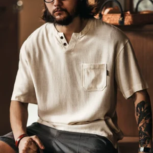 格蓝鹿美式老钱风亨利领复古短袖polo衫男夏季潮牌宽松上衣t恤男 946083183263.webp
